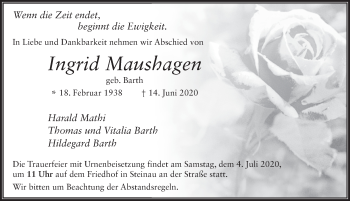Traueranzeige von Ingrid Maushagen von FZ