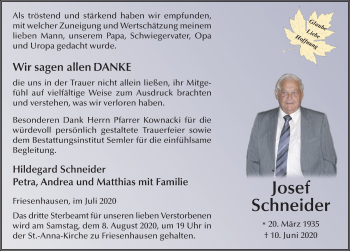 Traueranzeige von Josef Schneider von FZ