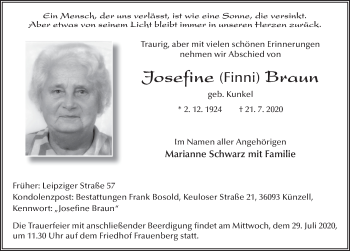 Traueranzeige von Josefine Braun von FZ