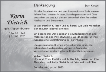 Traueranzeige von Karin Dietrich von FZ