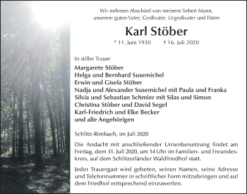 Traueranzeige von Karl Stöber von FZ