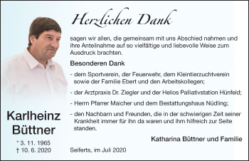 Traueranzeige von Karlheinz Büttner von FZ