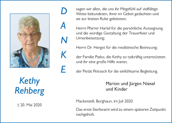 Traueranzeige von Kethy Rehberg von FZ