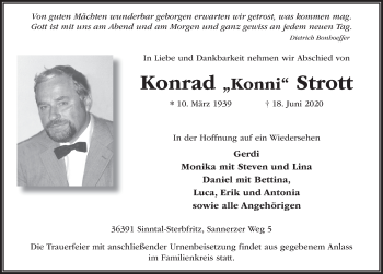 Traueranzeige von Konrad Strott von FZ