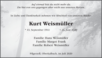 Traueranzeige von Kurt Weismüller von FZ