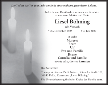 Traueranzeige von Liesel Böhning von FZ