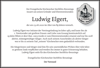 Traueranzeige von Ludwig Elgert von FZ