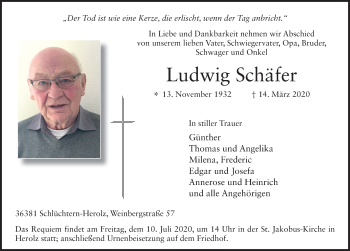 Traueranzeige von Ludwig Schäfer von FZ