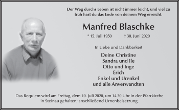 Traueranzeige von Manfred Blaschke von FZ