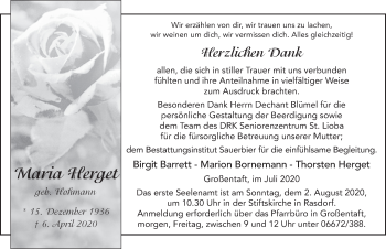 Traueranzeige von Maria Herget von FZ