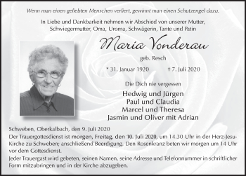 Traueranzeige von Maria Vonderau von FZ