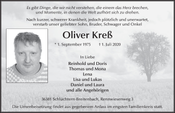 Traueranzeige von Oliver Kreß von FZ