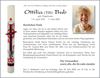 Traueranzeige von Ottilia Bub von FZ
