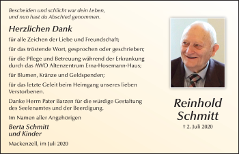 Traueranzeige von Reinhold Schmitt von FZ