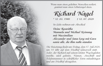 Traueranzeige von Richard Nagel von FZ