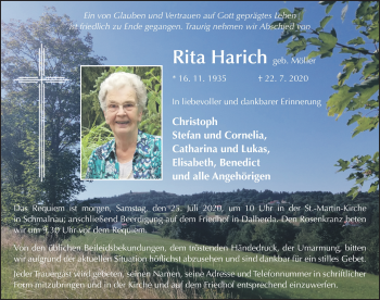 Traueranzeige von Rita Harich von FZ