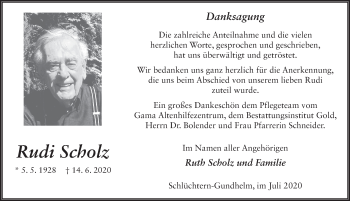 Traueranzeige von Rudi Scholz von FZ