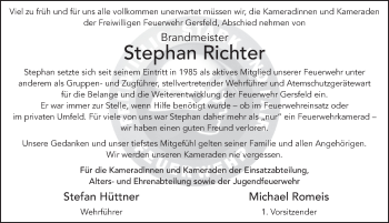 Traueranzeige von Stephan Richter von FZ