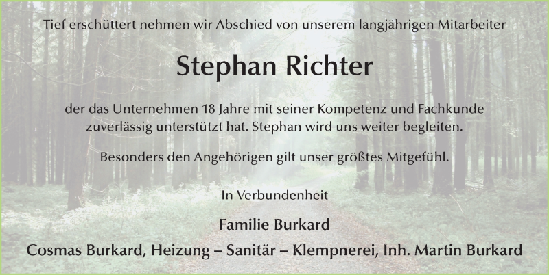  Traueranzeige für Stephan Richter vom 01.07.2020 aus FZ