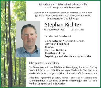 Traueranzeige von Stephan Richter von FZ