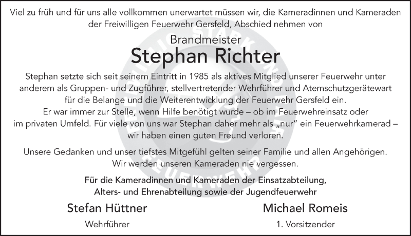  Traueranzeige für Stephan Richter vom 01.07.2020 aus FZ