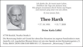 Traueranzeige von Theo Harth von FZ