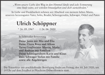 Traueranzeige von Ulrich Schöppner von FZ