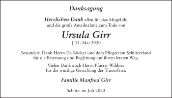 Traueranzeige von Ursula Girr von FZ