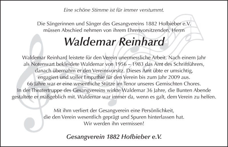  Traueranzeige für Waldemar Reinhard vom 29.07.2020 aus FZ