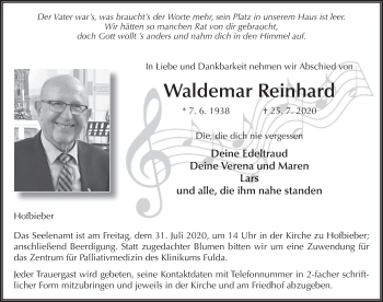 Traueranzeige von Waldemar Reinhard von FZ