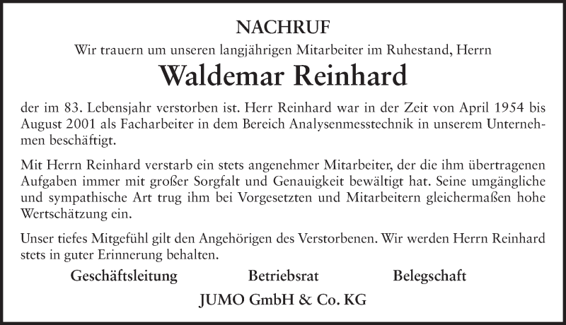 Traueranzeige für Waldemar Reinhard vom 29.07.2020 aus FZ