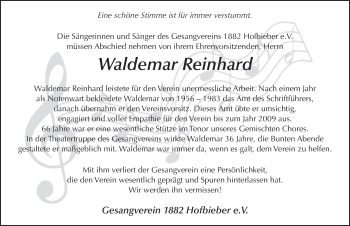 Traueranzeige von Waldemar Reinhard von FZ