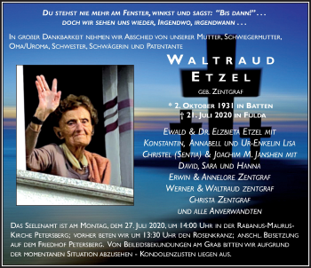 Traueranzeige von Waltraud Etzel von FZ