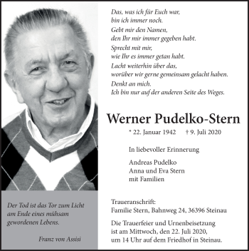 Traueranzeige von Werner Pudelko-Stern von FZ