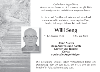 Traueranzeige von Willi Seng von FZ