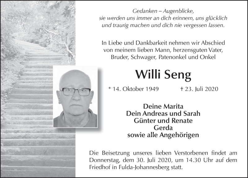  Traueranzeige für Willi Seng vom 28.07.2020 aus FZ