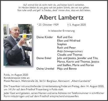 Traueranzeige von Albert Lambertz von FZ