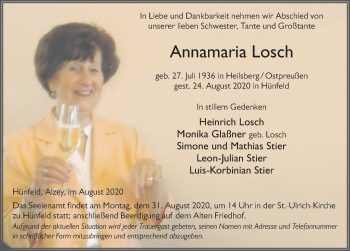 Traueranzeige von Annamaria Losch von FZ