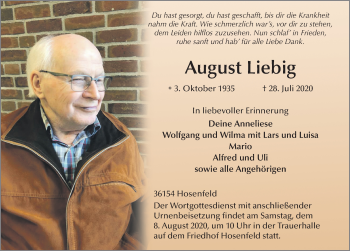 Traueranzeige von August Liebig von FZ
