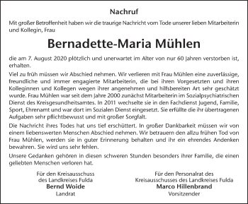 Traueranzeige von Bernadette-Maria Mühlen von FZ