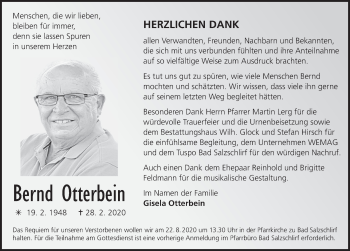 Traueranzeige von Bernd Otterbein von FZ