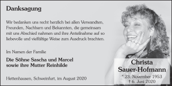 Traueranzeige von Christa Sauer-Hofmann von FZ
