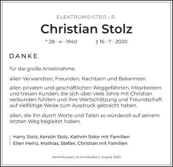 Traueranzeige von Christian Stolz von FZ