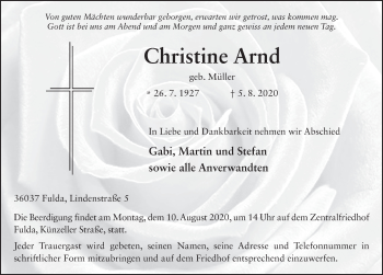 Traueranzeige von Christine Arnd von FZ