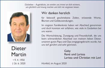Traueranzeige von Dieter Martin von FZ