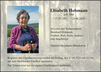 Traueranzeige von Elisabeth Hohmann von FZ