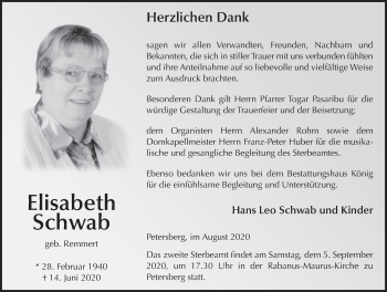 Traueranzeige von Elisabeth Schwab von FZ