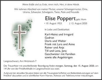 Traueranzeige von Elise Poppert von FZ