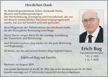 Traueranzeige von Erich Bug von FZ
