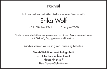 Traueranzeige von Erika Wolf von FZ
